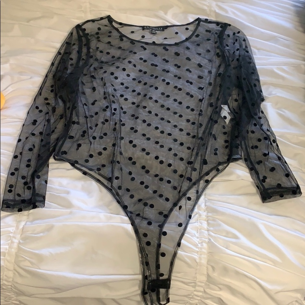 NWOT Black lace polka dot bodysuit